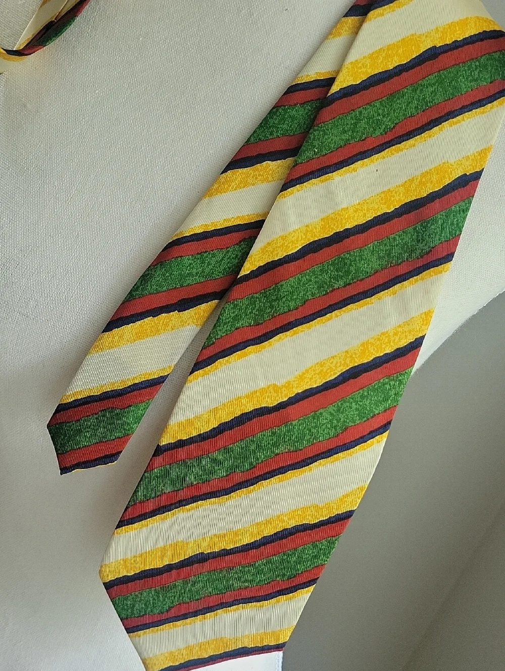 Vintage J. Crew Silk Striped Green, Red, Purple/Blue, Yellow & Cream Men's Tie